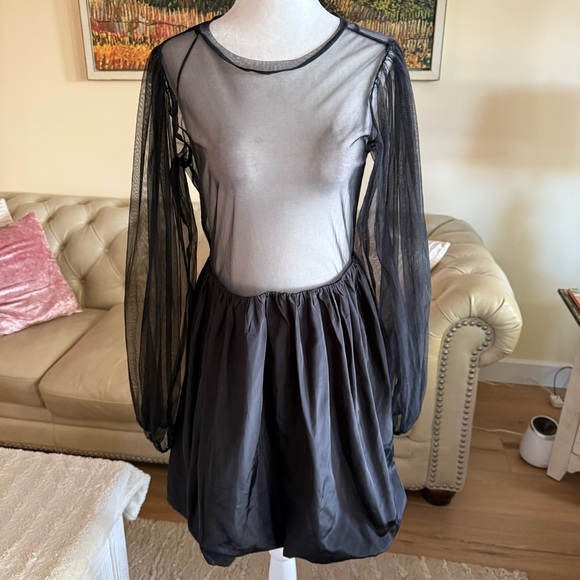zara black sheer dress ZARA LONG FLORAL EMBROIDERED DRESS BLACK SIZE M REF.9598/114 BLOGGERS FAVORITE